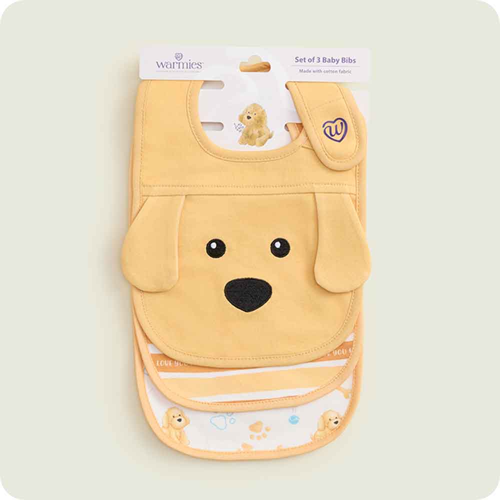 warmies golden dog baby bib set